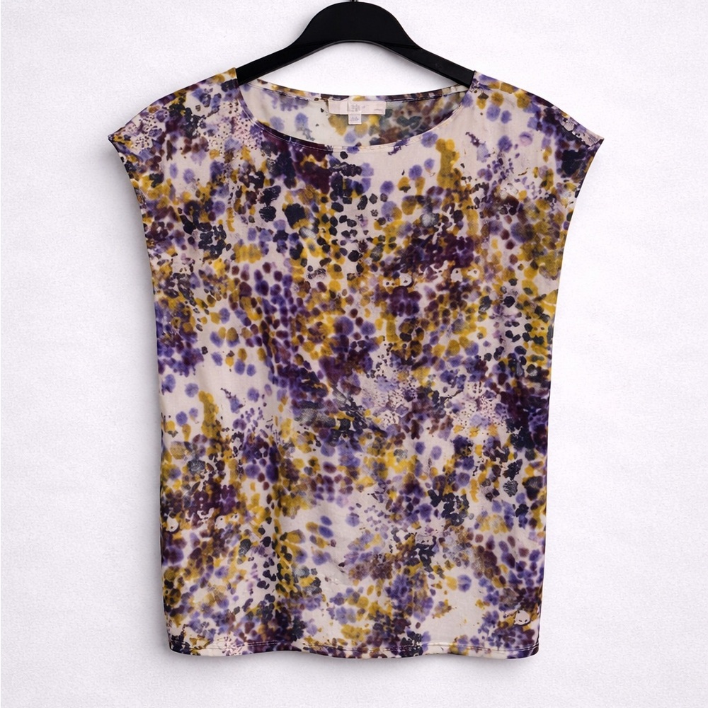 LOFT Abstract Print Sleeveless Top | Purple & Olive | Medium Petite